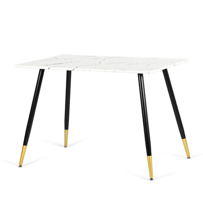Rectangular dining table in white marble effect, Scandinavian style, gold dot legs 110x70cm WHALEN MARBLE TABLE BG