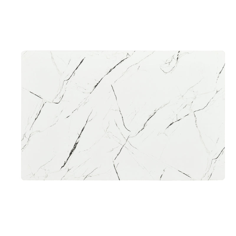 Rectangular dining table in white marble effect, Scandinavian style, gold dot legs 110x70cm WHALEN MARBLE TABLE BG