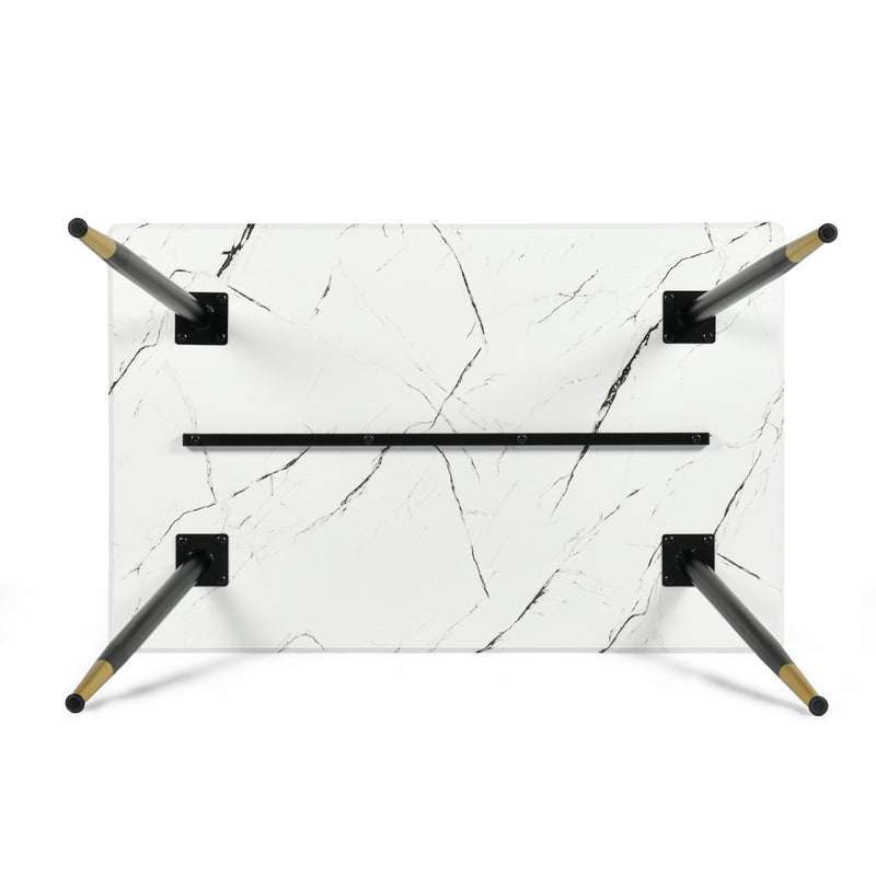 Rectangular dining table in white marble effect, Scandinavian style, gold dot legs 110x70cm WHALEN MARBLE TABLE BG