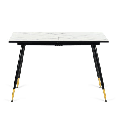 White marble effect Scandinavian style rectangular extendable dining table with black legs 120-160 WHALEN WHITE MARBLE STRETCH TABLE BG