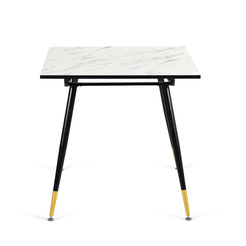 White marble effect Scandinavian style rectangular extendable dining table with black legs 120-160 WHALEN WHITE MARBLE STRETCH TABLE BG