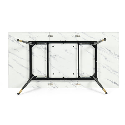 White marble effect Scandinavian style rectangular extendable dining table with black legs 120-160 WHALEN WHITE MARBLE STRETCH TABLE BG