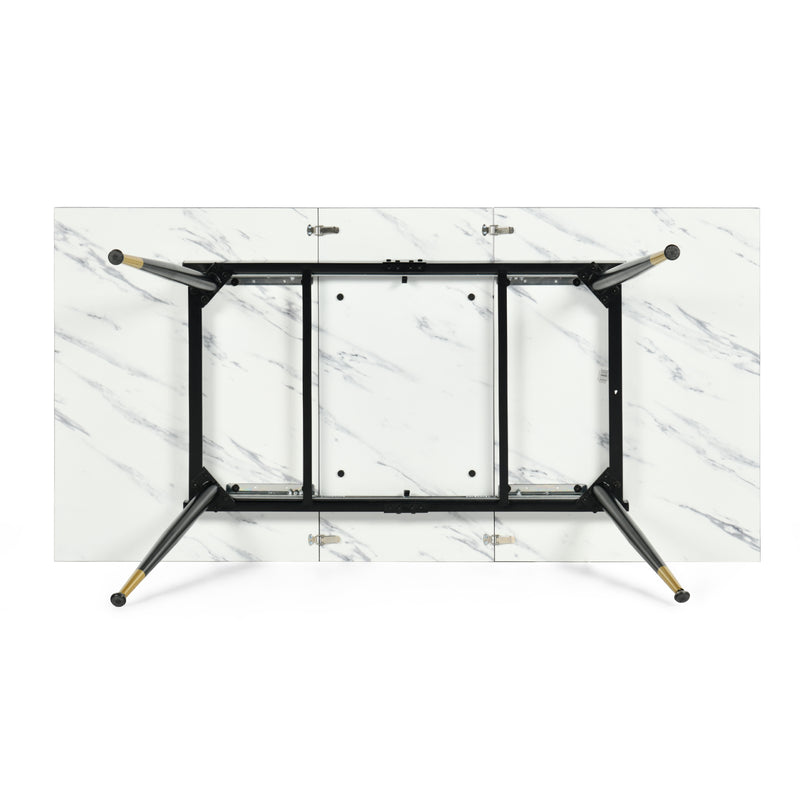 White marble effect Scandinavian style rectangular extendable dining table with black legs 120-160 WHALEN WHITE MARBLE STRETCH TABLE BG
