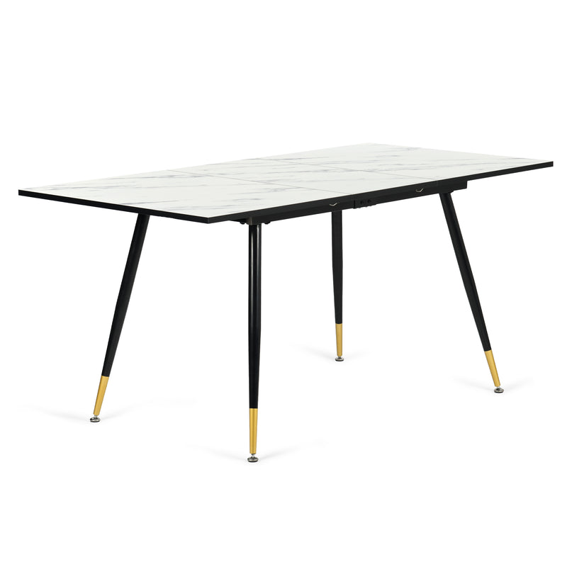 White marble effect Scandinavian style rectangular extendable dining table with black legs 120-160 WHALEN WHITE MARBLE STRETCH TABLE BG