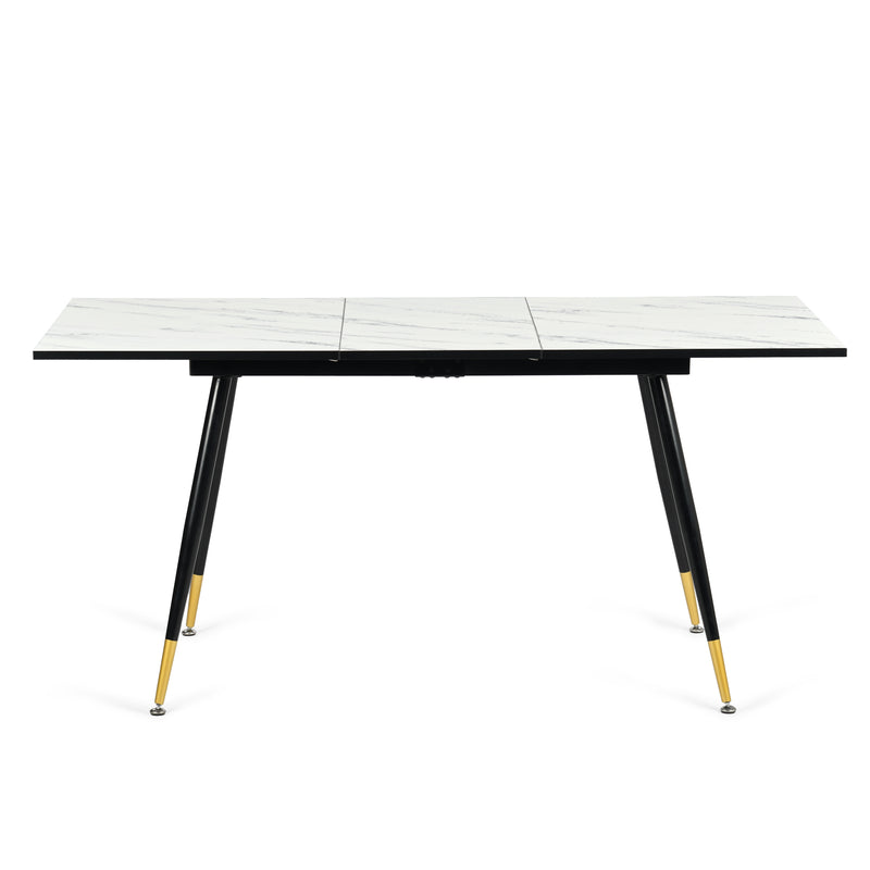 White marble effect Scandinavian style rectangular extendable dining table with black legs 120-160 WHALEN WHITE MARBLE STRETCH TABLE BG