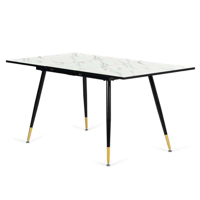 White marble effect Scandinavian style rectangular extendable dining table with black legs 120-160 WHALEN WHITE MARBLE STRETCH TABLE BG