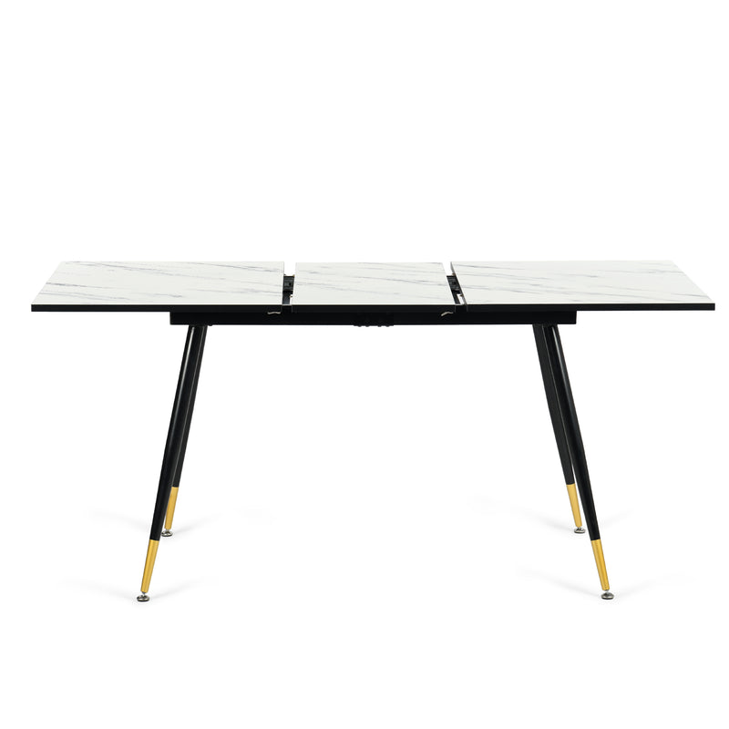 White marble effect Scandinavian style rectangular extendable dining table with black legs 120-160 WHALEN WHITE MARBLE STRETCH TABLE BG