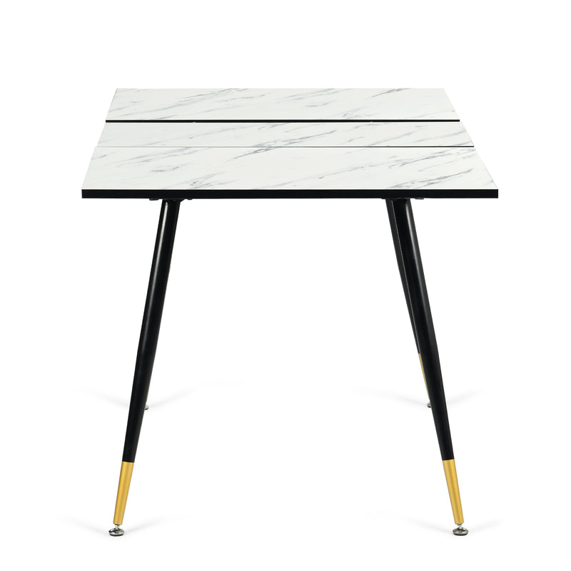 White marble effect Scandinavian style rectangular extendable dining table with black legs 120-160 WHALEN WHITE MARBLE STRETCH TABLE BG