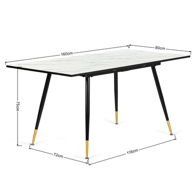 White marble effect Scandinavian style rectangular extendable dining table with black legs 120-160 WHALEN WHITE MARBLE STRETCH TABLE BG