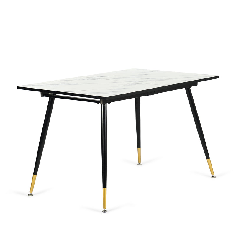 White marble effect Scandinavian style rectangular extendable dining table with black legs 120-160 WHALEN WHITE MARBLE STRETCH TABLE BG