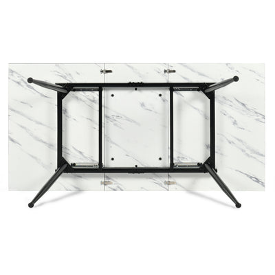 White marble effect Scandinavian style rectangular extendable dining table with black legs 120-160 WHALEN WHITE MARBLE STRETCH TABLE BLACK LEG