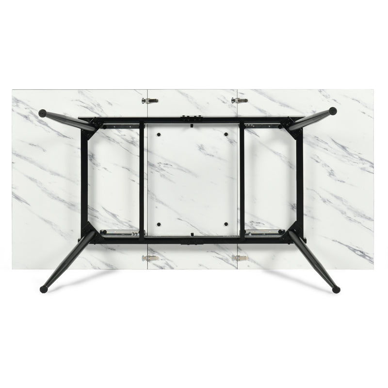White marble effect Scandinavian style rectangular extendable dining table with black legs 120-160 WHALEN WHITE MARBLE STRETCH TABLE BLACK LEG