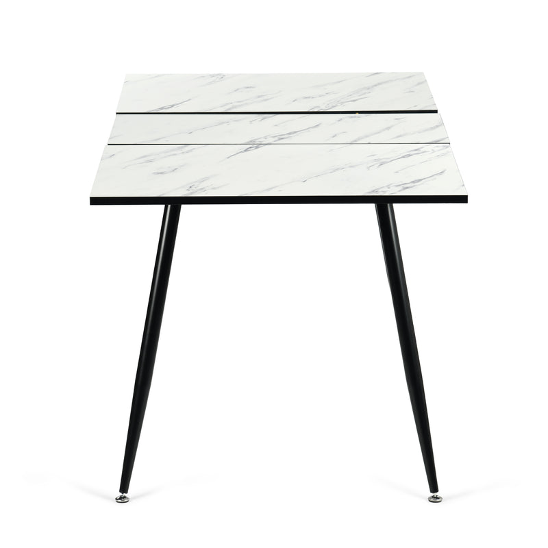 White marble effect Scandinavian style rectangular extendable dining table with black legs 120-160 WHALEN WHITE MARBLE STRETCH TABLE BLACK LEG