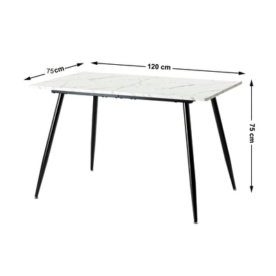 Scandinavian style rectangular white marble effect dining table 120x75cm WHALEN WHITE MARBLE TABLE 120 KD