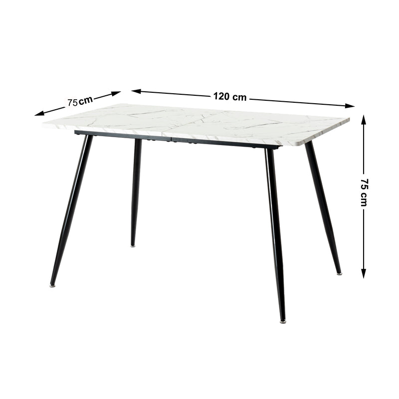 Scandinavian style rectangular white marble effect dining table 120x75cm WHALEN WHITE MARBLE TABLE 120 KD