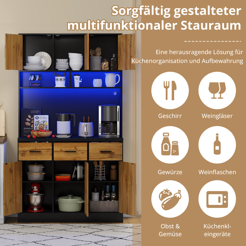Buffet Multifonctionnel 180cm Noir et Naturel avec Éclairage LED, Prises USB et Rangement Optimisé XOK