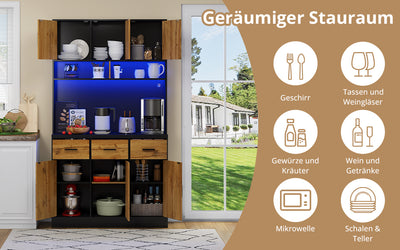 Buffet Multifonctionnel 180cm Noir et Naturel avec Éclairage LED, Prises USB et Rangement Optimisé XOK