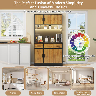 Buffet Multifonctionnel 180cm Noir et Naturel avec Éclairage LED, Prises USB et Rangement Optimisé XOK