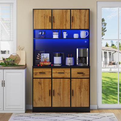 Buffet Multifonctionnel 180cm Noir et Naturel avec Éclairage LED, Prises USB et Rangement Optimisé XOK