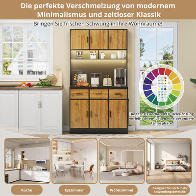 Buffet Multifonctionnel 180cm Noir et Naturel avec Éclairage LED, Prises USB et Rangement Optimisé XOK