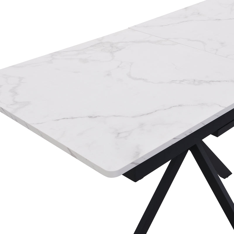 Table de Salle à Manger Extensible Noir et Blanc Effet Marbre avec Piètement Croisé (MDF/Métal) XUCZA