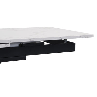Table de Salle à Manger Extensible Noir et Blanc Effet Marbre avec Piètement Croisé (MDF/Métal) XUCZA
