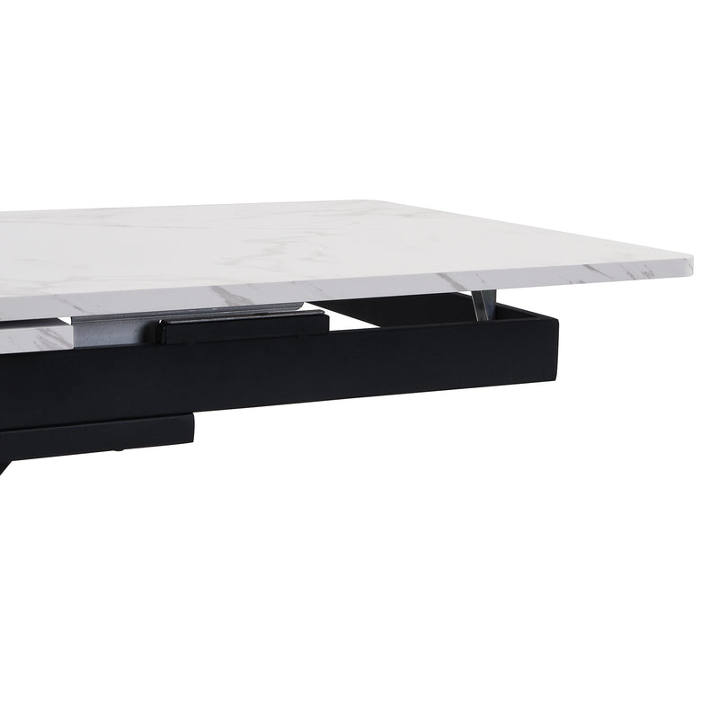 Table de Salle à Manger Extensible Noir et Blanc Effet Marbre avec Piètement Croisé (MDF/Métal) XUCZA