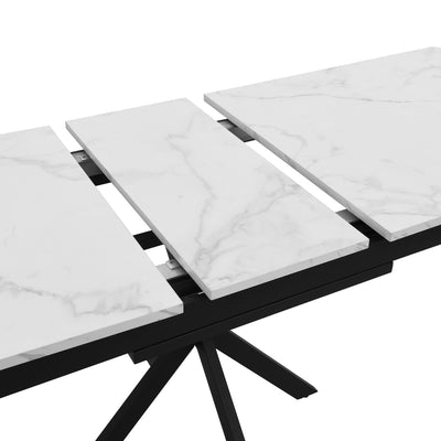 Table de Salle à Manger Extensible Noir et Blanc Effet Marbre avec Piètement Croisé (MDF/Métal) XUCZA
