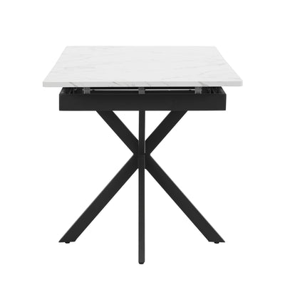 Table de Salle à Manger Extensible Noir et Blanc Effet Marbre avec Piètement Croisé (MDF/Métal) XUCZA