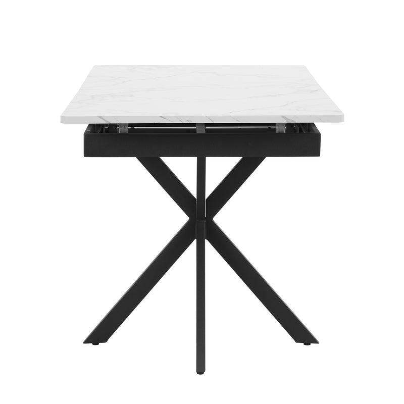 Table de Salle à Manger Extensible Noir et Blanc Effet Marbre avec Piètement Croisé (MDF/Métal) XUCZA