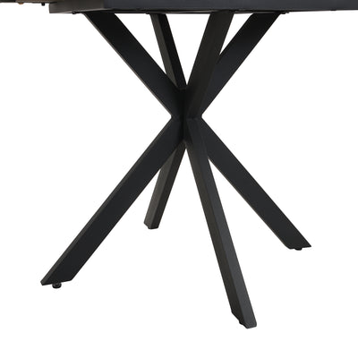 Table de Salle à Manger Extensible Noir et Blanc Effet Marbre avec Piètement Croisé (MDF/Métal) XUCZA