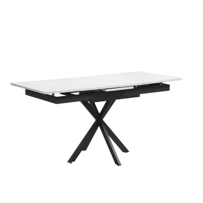 Table de Salle à Manger Extensible Noir et Blanc Effet Marbre avec Piètement Croisé (MDF/Métal) XUCZA