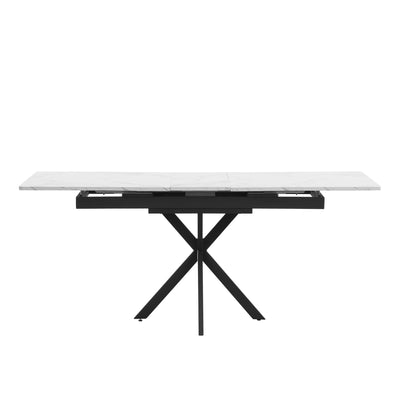 Table de Salle à Manger Extensible Noir et Blanc Effet Marbre avec Piètement Croisé (MDF/Métal) XUCZA