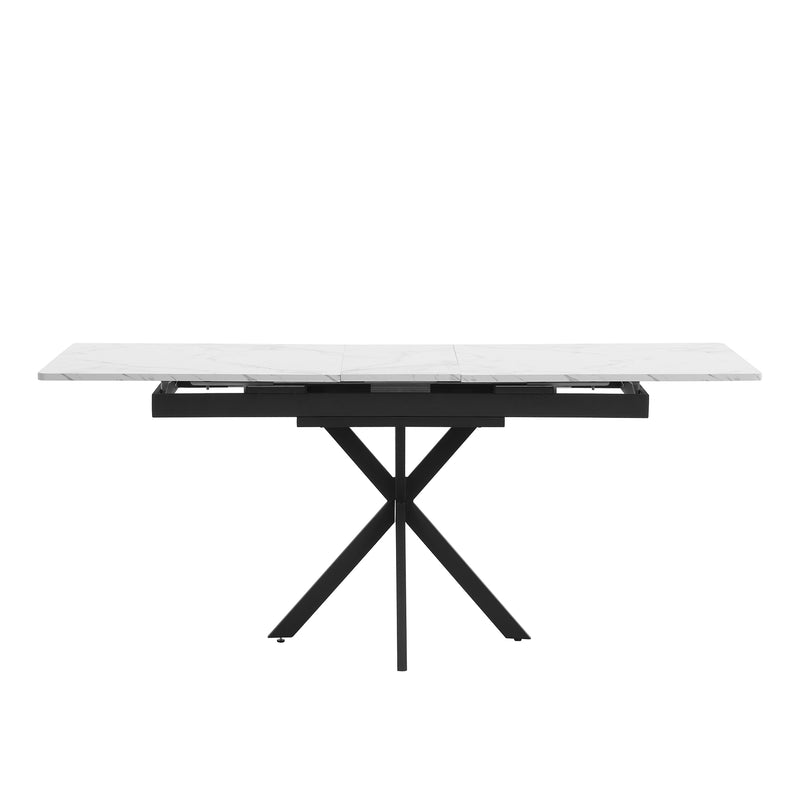 Table de Salle à Manger Extensible Noir et Blanc Effet Marbre avec Piètement Croisé (MDF/Métal) XUCZA