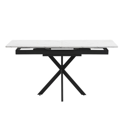 Table de Salle à Manger Extensible Noir et Blanc Effet Marbre avec Piètement Croisé (MDF/Métal) XUCZA