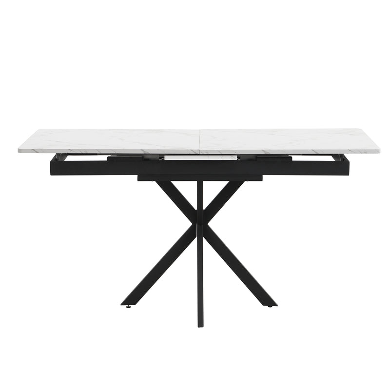 Table de Salle à Manger Extensible Noir et Blanc Effet Marbre avec Piètement Croisé (MDF/Métal) XUCZA