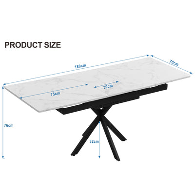Table de Salle à Manger Extensible Noir et Blanc Effet Marbre avec Piètement Croisé (MDF/Métal) XUCZA
