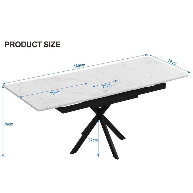 Table de Salle à Manger Extensible Noir et Blanc Effet Marbre avec Piètement Croisé (MDF/Métal) XUCZA