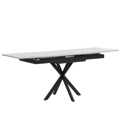 Table de Salle à Manger Extensible Noir et Blanc Effet Marbre avec Piètement Croisé (MDF/Métal) XUCZA
