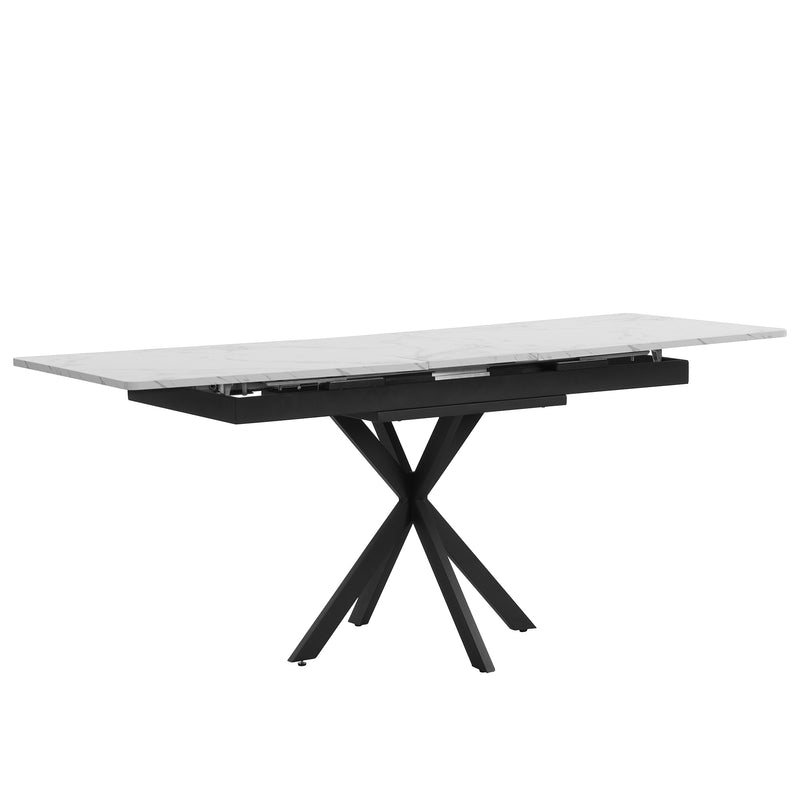 Table de Salle à Manger Extensible Noir et Blanc Effet Marbre avec Piètement Croisé (MDF/Métal) XUCZA