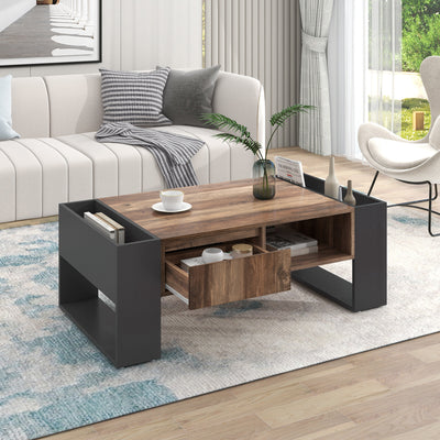 Table Basse Design avec Rangement et Finition Effet Bois & Gris Foncé XUGZOIRS