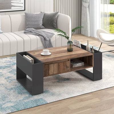 Table Basse Design avec Rangement et Finition Effet Bois & Gris Foncé XUGZOIRS