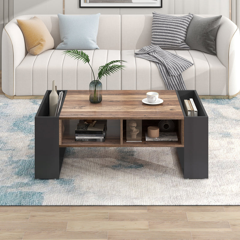 Table Basse Design avec Rangement et Finition Effet Bois & Gris Foncé XUGZOIRS