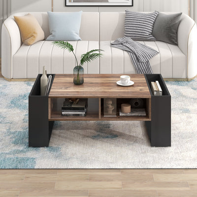 Table Basse Design avec Rangement et Finition Effet Bois & Gris Foncé XUGZOIRS