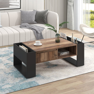 Table Basse Design avec Rangement et Finition Effet Bois & Gris Foncé XUGZOIRS