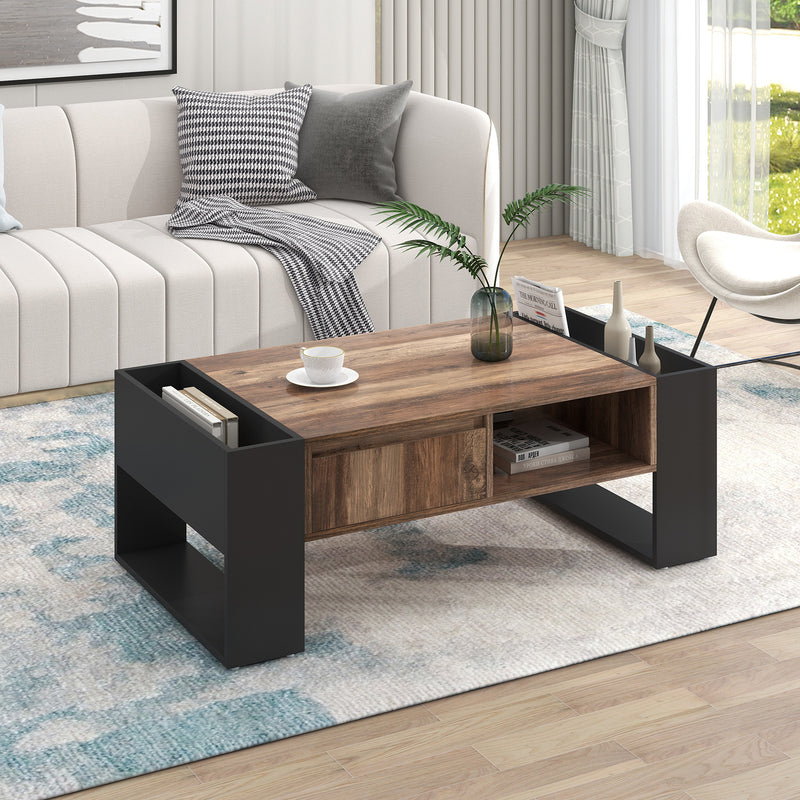 Table Basse Design avec Rangement et Finition Effet Bois & Gris Foncé XUGZOIRS