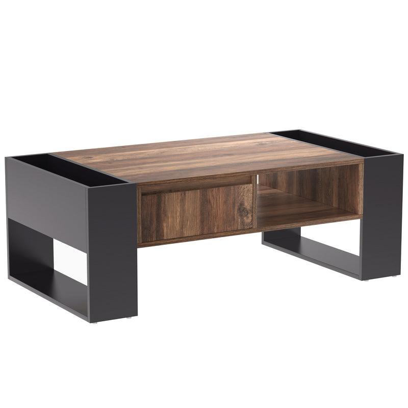 Table Basse Design avec Rangement et Finition Effet Bois & Gris Foncé XUGZOIRS