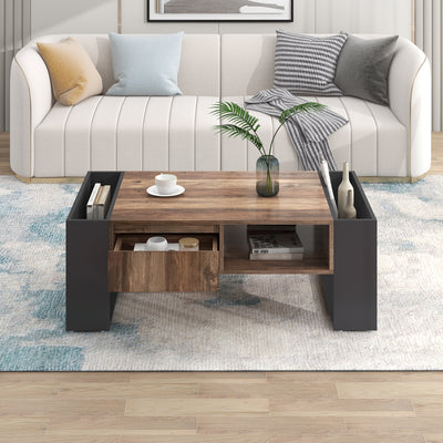 Table Basse Design avec Rangement et Finition Effet Bois & Gris Foncé XUGZOIRS