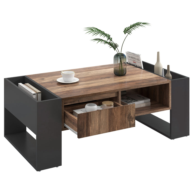 Table Basse Design avec Rangement et Finition Effet Bois & Gris Foncé XUGZOIRS