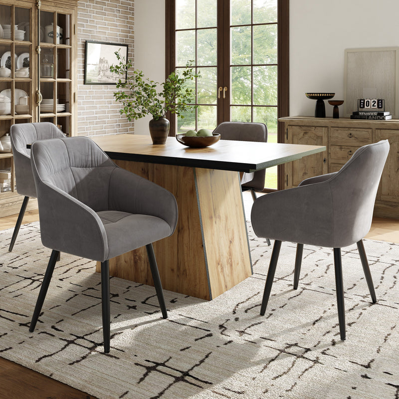 Table de Salle à Manger Rectangulaire Marron Clair Effet Bois avec Piètement Élégant (138. YANIS